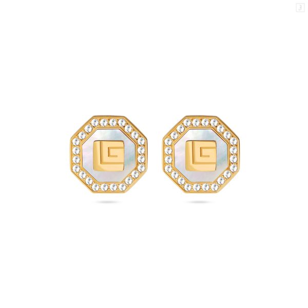 Guy Laroche Ambre Gold Plated Earring With MOP & Crystals For Discount