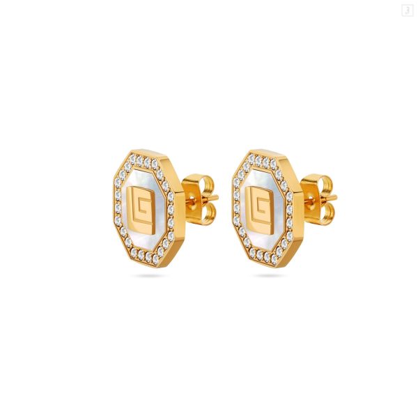 Guy Laroche Ambre Gold Plated Earring With MOP & Crystals For Discount