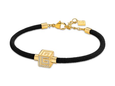 Guy Laroche Aline Gold Plated Black Cord Bracelet with Crystals Supply