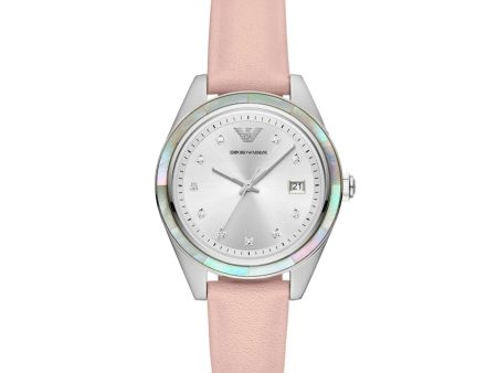 Emporio Armani LEO Women s Pink Leather Starp Watch For Cheap