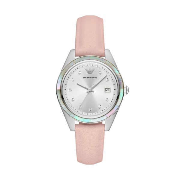 Emporio Armani LEO Women s Pink Leather Starp Watch For Cheap