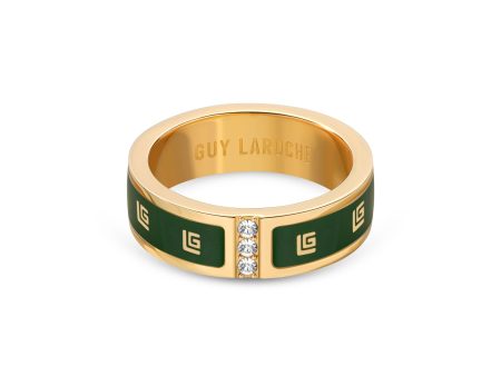 Guy Laroche Grace Gold Plated Ring With Green Enamel & Crystals Size 54 For Sale