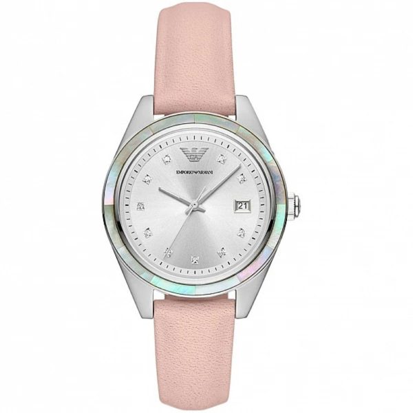 Emporio Armani LEO Women s Pink Leather Starp Watch For Cheap