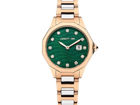 Cerruti 1881 Jesina Women s Green Dial Rose Gold Silver Watch Online Hot Sale