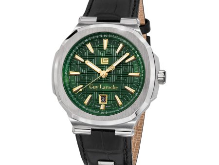 Guy Laroche Charlie Gents Green Dia Stainless Steel Case Blck Leather Starp Watch Online Sale