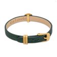 Guy Laroche Diane Gold Plated Green Leather Bracelet With Crystals Supply