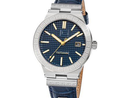 Guy Laroche Sacha Gents Blue Dial Stainless Steel Case Blue Leather Strap Watch Hot on Sale