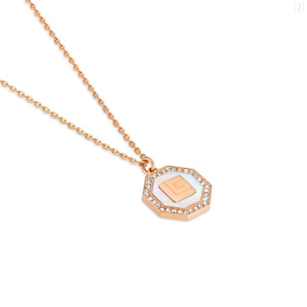 Guy Laroche Ambre Ladies Rose Gold Necklace with MOP & Crystals For Discount