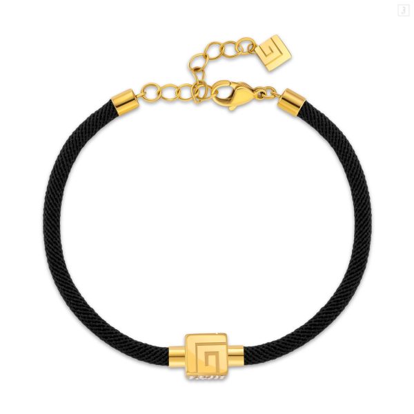 Guy Laroche Aline Gold Plated Black Cord Bracelet with Crystals Supply