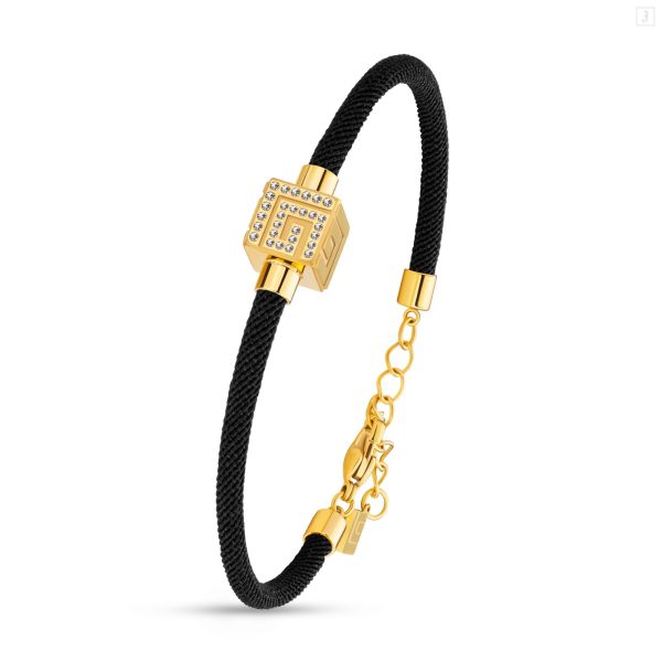 Guy Laroche Aline Gold Plated Black Cord Bracelet with Crystals Supply