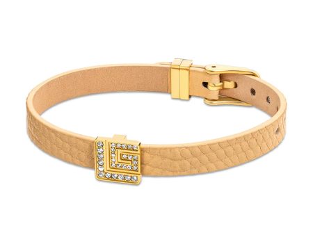 Guy Laroche Elise Ladies Gold Plated Nude Leather Bracelet For Sale