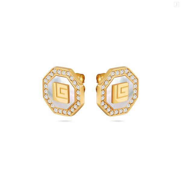 Guy Laroche Ambre Gold Plated Earring With MOP & Crystals For Discount