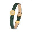 Guy Laroche Diane Gold Plated Green Leather Bracelet With Crystals Supply