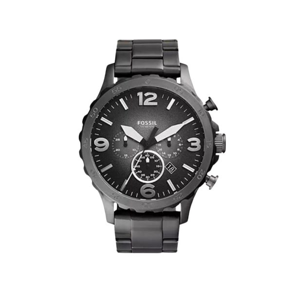 Fossil Men s Nate Chronograph Smoke Stainless Steel Watch For Sale