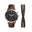 Fossil Men s Townsman Chronograph Brown Lite Hide™ Leather Watch and Bracelet Set For Cheap