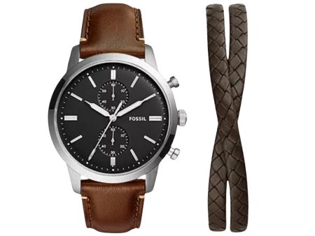 Fossil Men s Townsman Chronograph Brown Lite Hide™ Leather Watch and Bracelet Set For Cheap