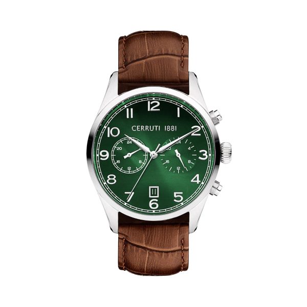 Cerruti Cavareno Men s Green Dial Brown Leather Strap Watch Cheap