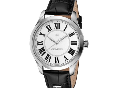 Guy Laroche Louis Gents White Dial Stainless Steel Case Black Leather starp Watch Online now