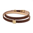 Guy Laroche Elise Gold Plated Brown Leather Bracelet With Crystals Online Sale