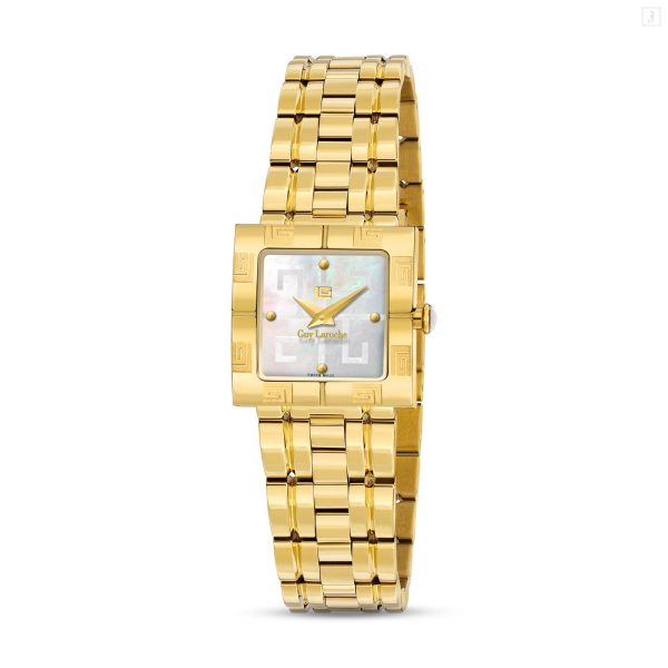 Guy Laroche Camille Ladies White MOP Dial Gold Plated Watch Discount