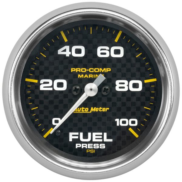 Autometer Marine Carbon Fiber 2-5 8in 100 PSI Digital Stepper Motor Fuel Pressure Gauge For Sale