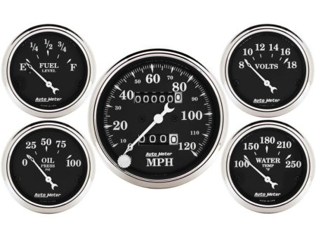 Auto Meter Gauge Kit 5 pc. 3 1 8in & 2 1 16in Mechanical Speedometer Old Tyme Black For Discount