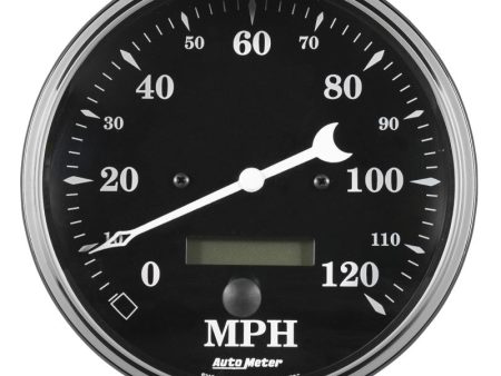 Auto Meter Gauge Speedo. 5in 120mph Elec. Prog. w  LCD Odo Old Tyme Black Sale