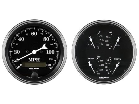 Auto Meter Gauge Kit 2 pc. Quad & Speedometer 5in Old Tyme Black For Discount