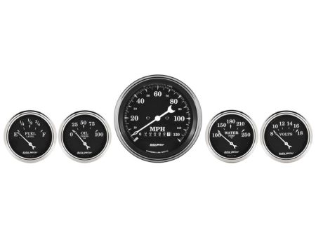 Auto Meter Gauge Kit 5 pc. 3 3 8in & 2 1 16in Elec. Speedometer Old Tyme Black Online Hot Sale