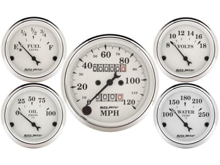 Auto Meter Speedometer 3-1 8in and 2-1 16in Mechanical 5-Piece Old Tyme White Gauge Kit Sale