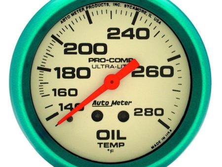 Autometer Ultra-Nite 66.7mm 140-280 Deg. F Mechanical Glow In The Dark Oil Temp Gauge For Sale