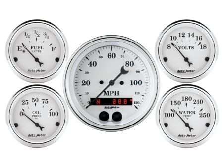 Auto Meter Speedometer 3-3 8in and 2-1 16in 5 Piece Old Tyme White Gauge Kit Sale