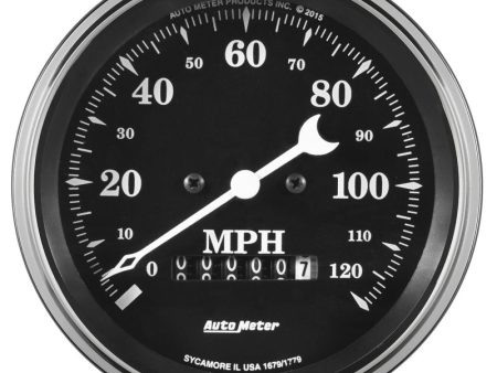 Auto Meter Gauge Speedo. 3 3 8in 120mph Elec. Prog. w  Wheel Odo Old Tyme Black Online now