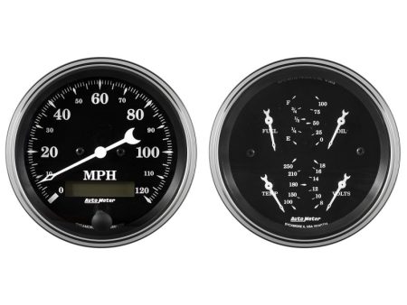 Auto Meter Gauge Kit 2 pc. Quad & Speedometer 3 3 8in Old Tyme Black Hot on Sale